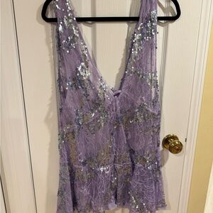 Free People Lavender Sequin Lace slip